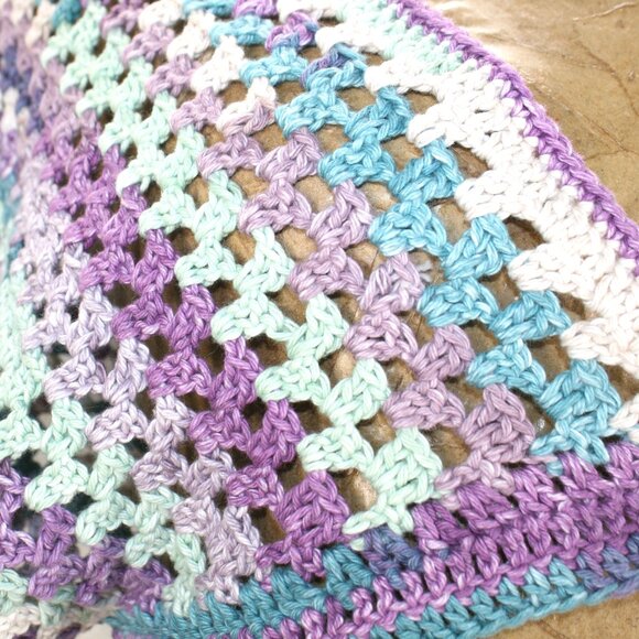 HAND CRAFTED Cardigan Sweater Cropped Crochet Striped Lavender Granny Square - Picture 3 of 13